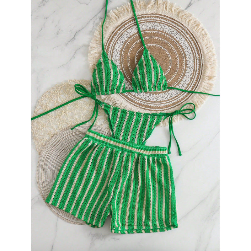 Damen Zweiteiliges Freizeitbadeoutfit mit verstellbarem Oberteil und elastischen Shorts EB