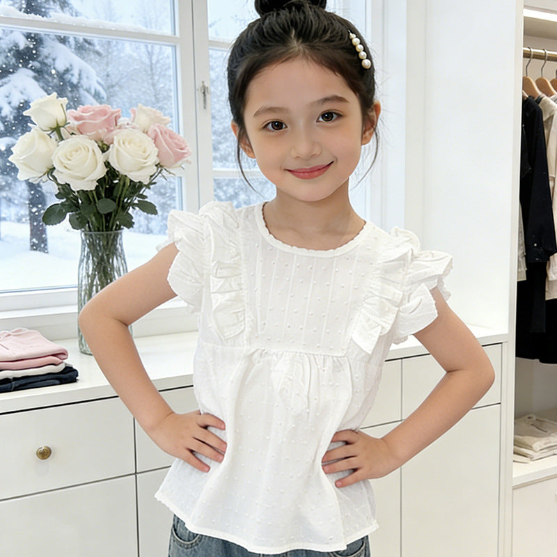 Mädchen modische Bluse mit Rüschen und Pünktchenmuster EB