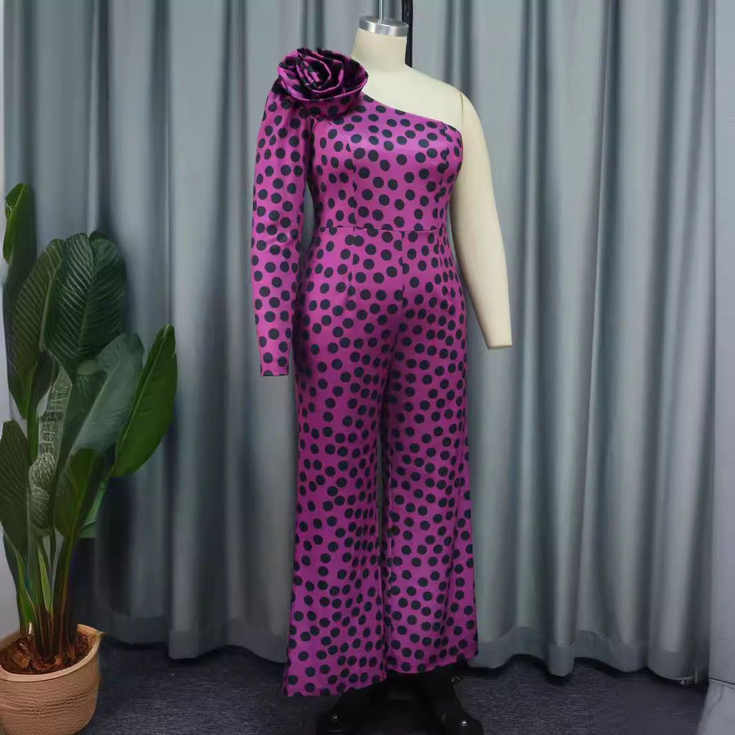 Damen Einseitiger Jumpsuit mit Blumendekor EB