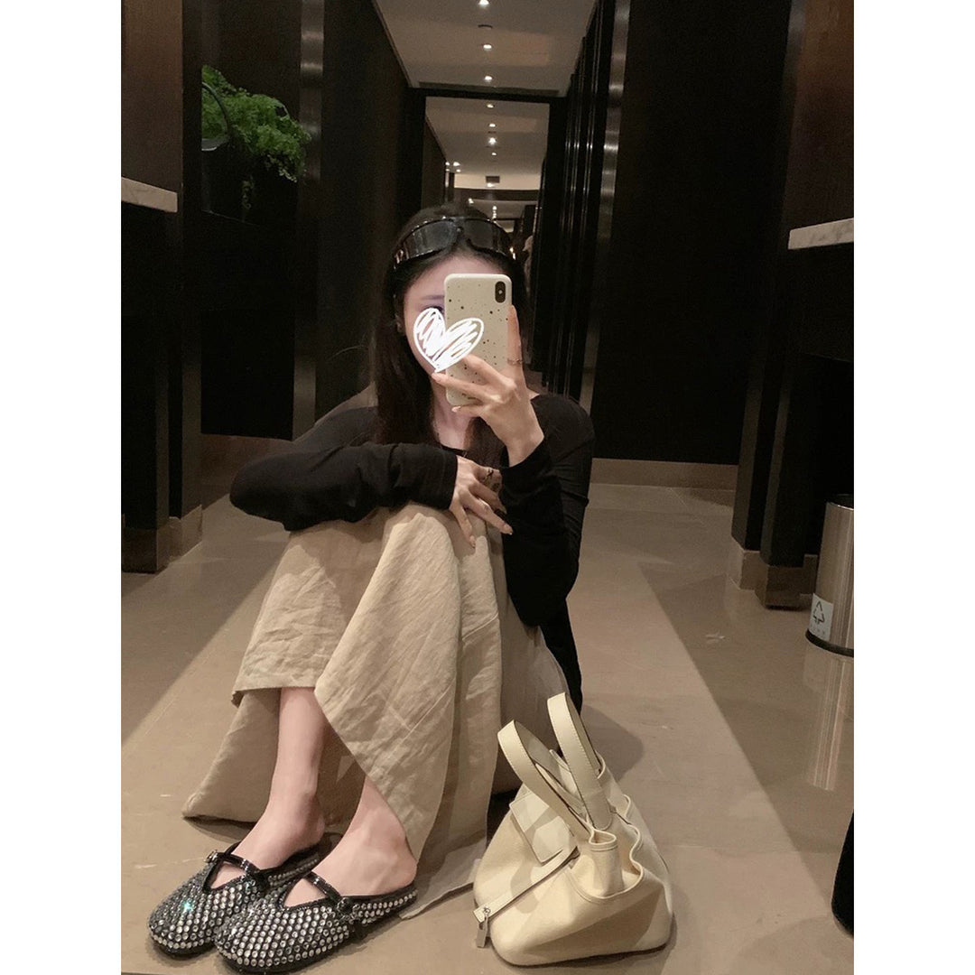Damen Clogs mit funkelndem Strass und modischem Riemen EB