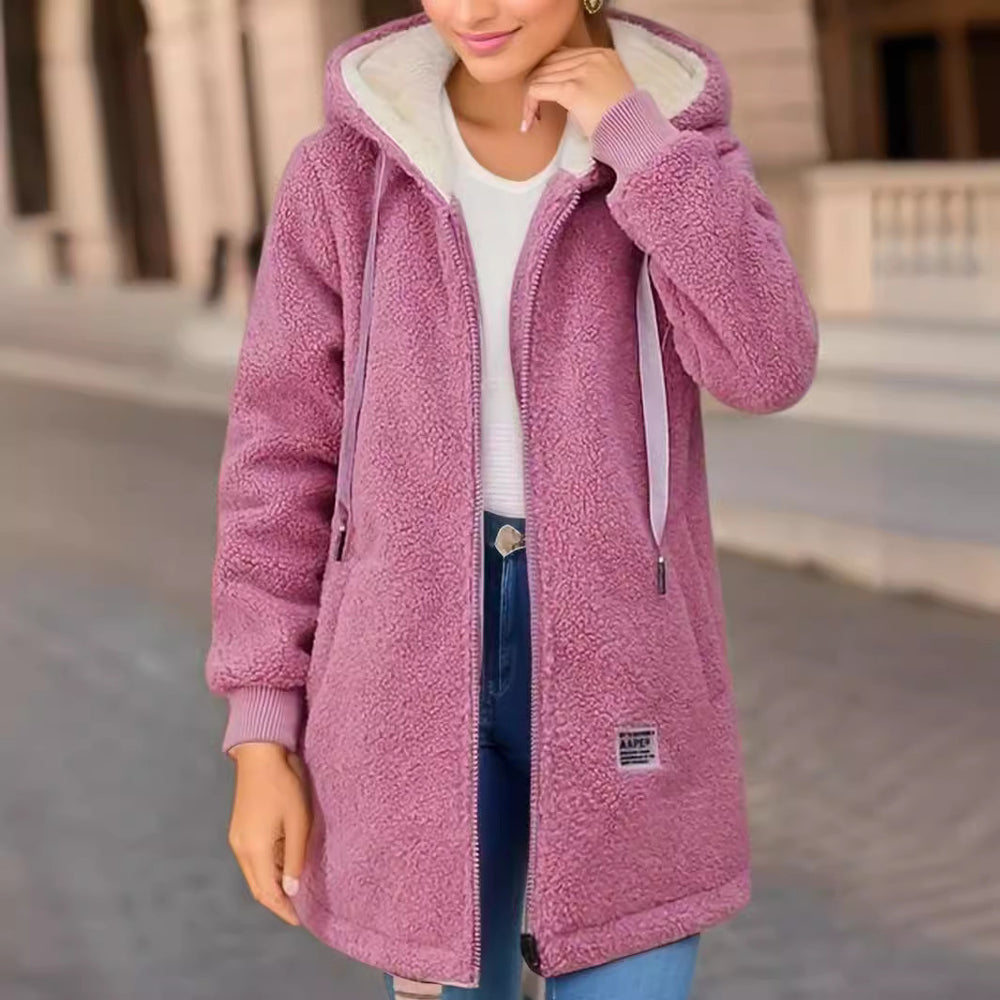 Damen Kuschelige Fleecejacke mit Kapuze und praktischen Taschen EB