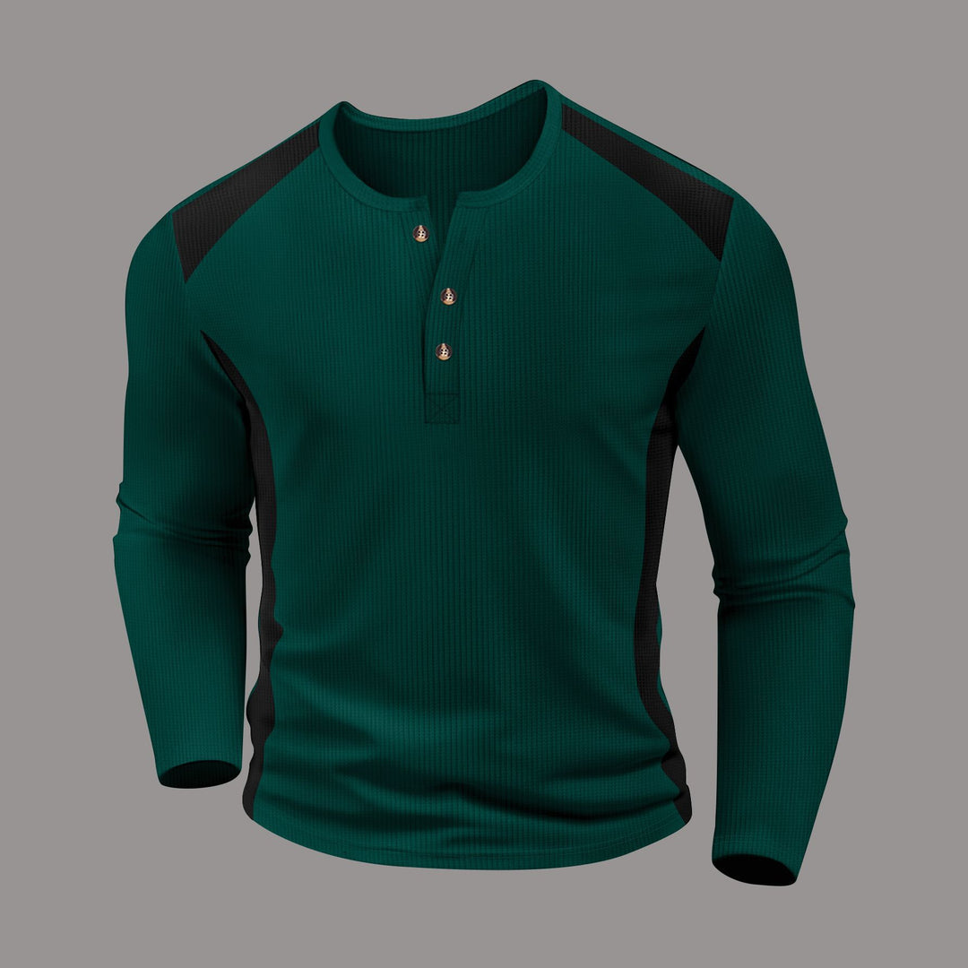 Herren Langarm-Henley-Shirt aus atmungsaktivem Material mit Kontrastdetails EB