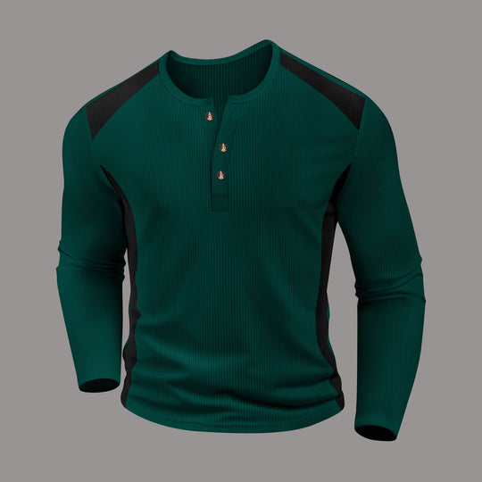Herren Langarm-Henley-Shirt aus atmungsaktivem Material mit Kontrastdetails EB