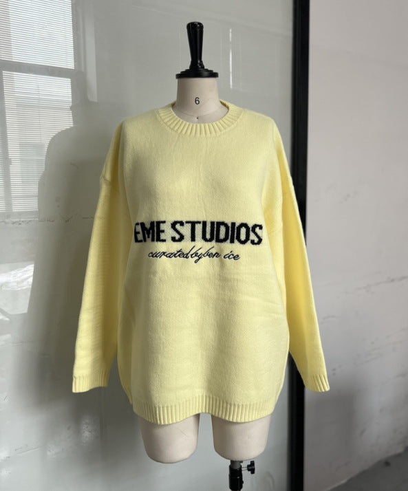 Damen Oversized Pullover mit kreativem Schriftzug EB