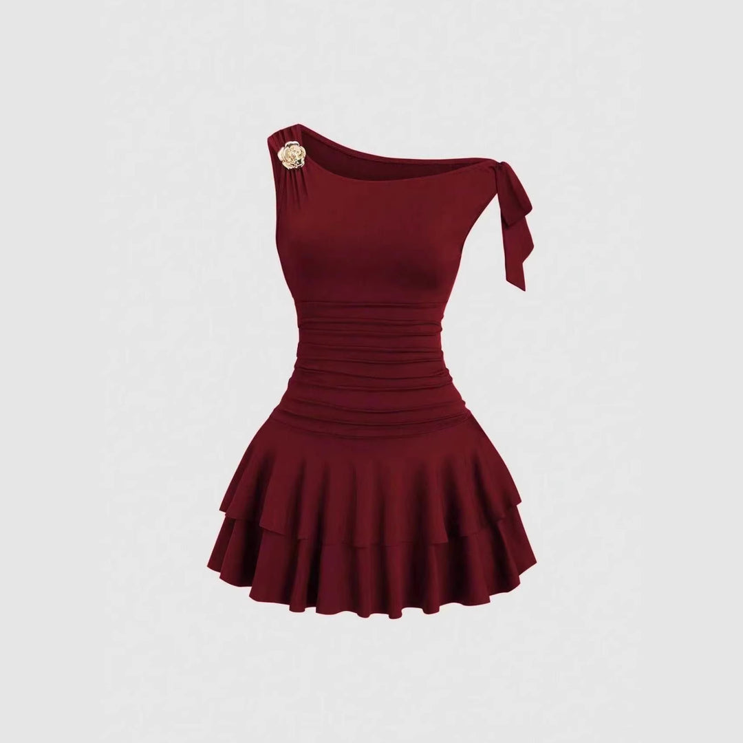 Damen elegantes Wickelkleid mit asymmetrischem Saum und raffiniertem Kordelzug EB