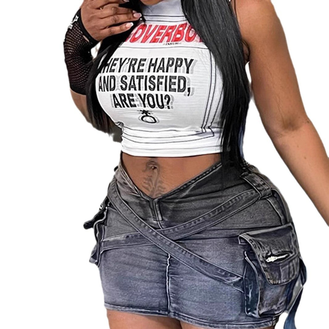 Damen Crop-Top mit kreativem Schriftzug und lässigem Schnitt EB