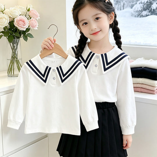 Mädchen Matrosenbluse mit elegantem Kragen und hochwertiger Baumwolle EB