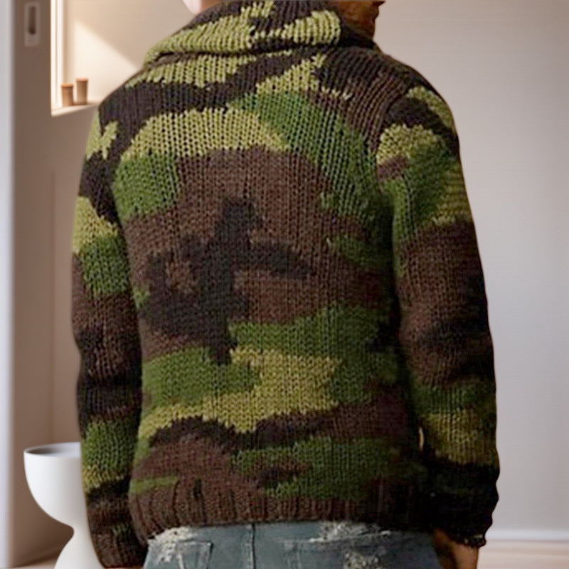 Herren Strickjacke im einzigartigen Camouflage-Design mit hohem Kragen EB
