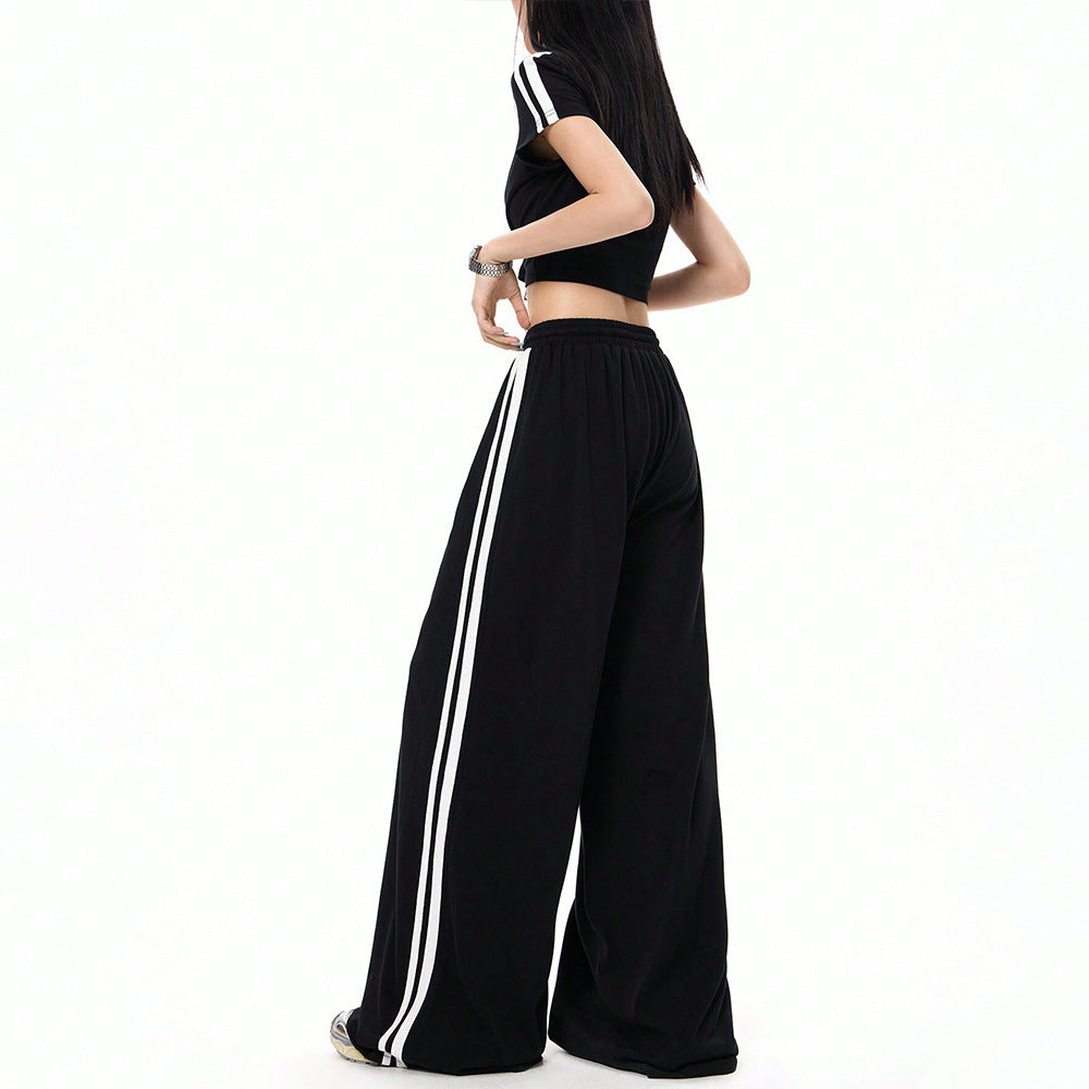 Damen lässige Highwaist weite Sweathose mit elastischem Bund, Tunnelzug und seitlichen Kontraststreifen Eichborn Berlin