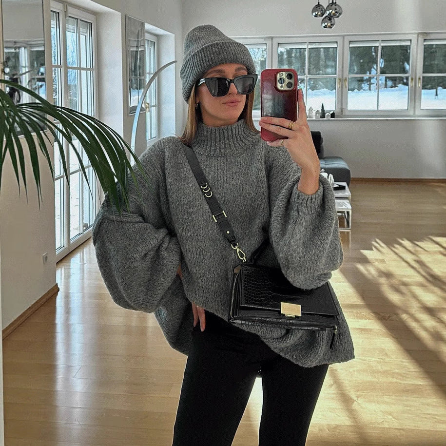 Damen Oversized Strickpullover mit weichem Material und modischen Ärmeln EB
