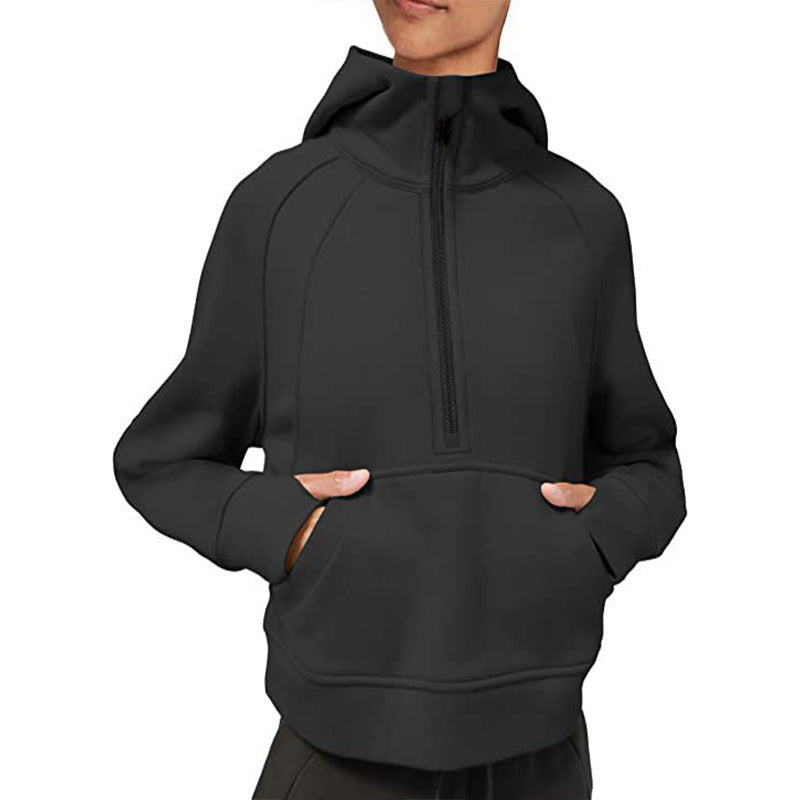 Damen sportlicher Fleece-Hoodie mit halbem Reißverschluss EB