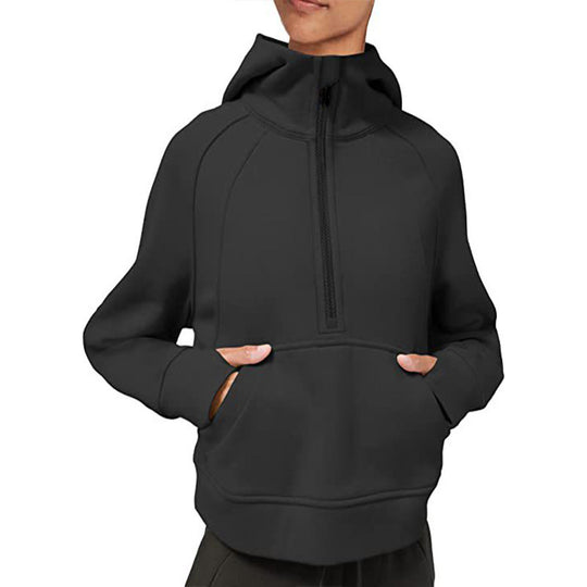 Damen sportlicher Fleece-Hoodie mit halbem Reißverschluss EB