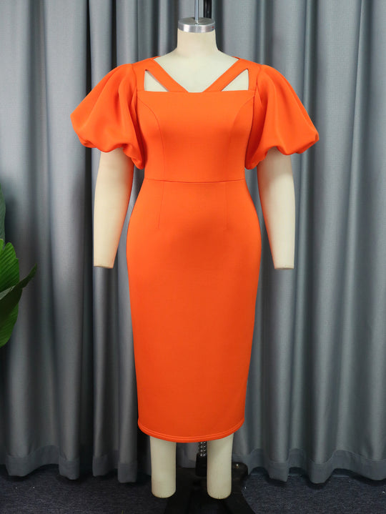 Damen figurbetontes Kleid mit innovativen Puffärmeln und aufregendem Schnitt EB