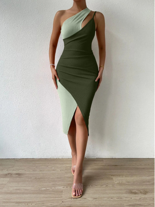 Damen Asymmetrisches Minikleid mit raffiniertem Schnitt und tiefem Schlitz EB