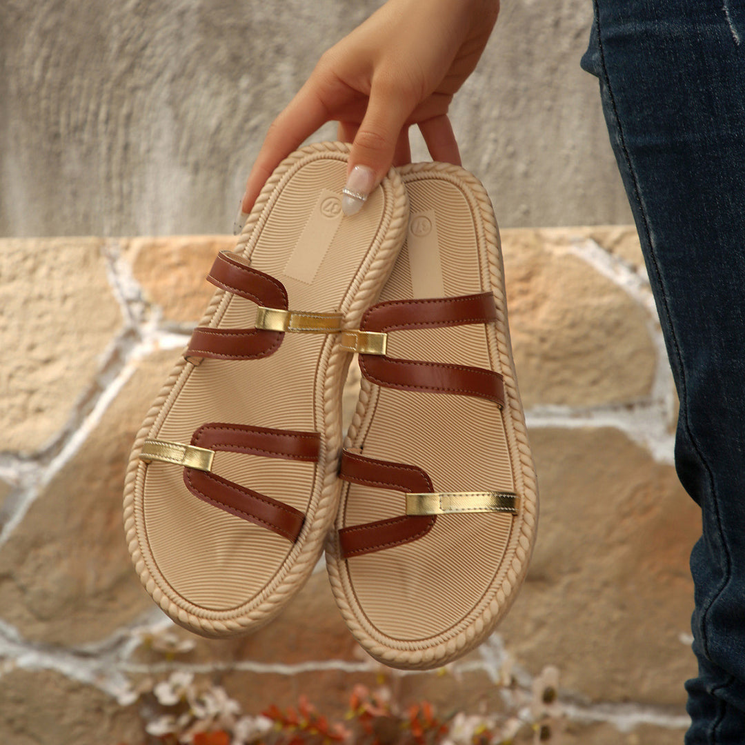 Damen modische Riemchen-Sandalen mit eleganter Plateau-Sohle EB