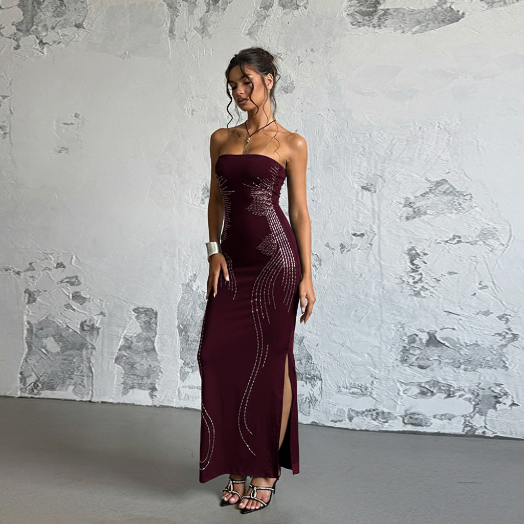 Damen Elegantes Bandeau-Minikleid mit funkelnden Akzenten EB