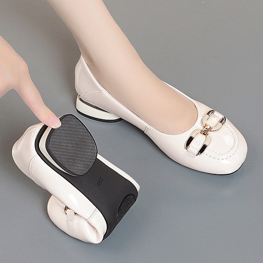 Damen Elegante Ballerinas mit modischem Kettendetail und bequemem Blockabsatz EB