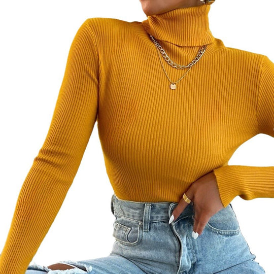Damen Eleganter Rollkragenpullover mit feiner Rippstruktur EB