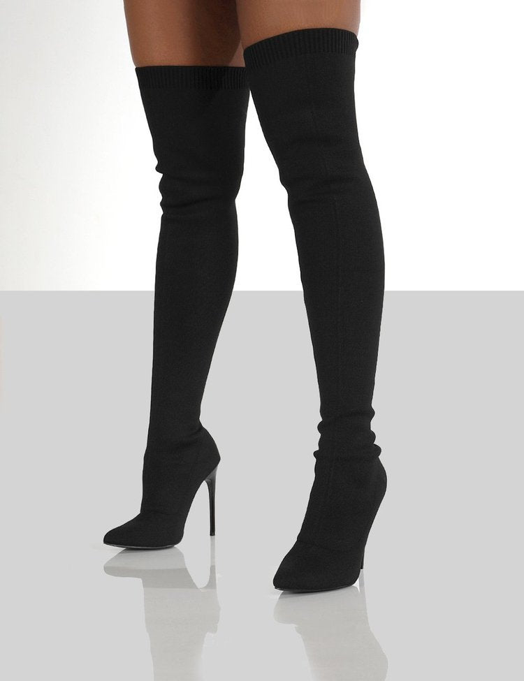 Damen Overknee Stiefel mit Elegantem Absatz und Hochwertiger Strickstruktur EB