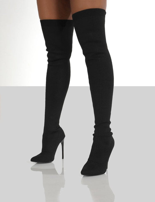 Damen Overknee Stiefel mit Elegantem Absatz und Hochwertiger Strickstruktur EB