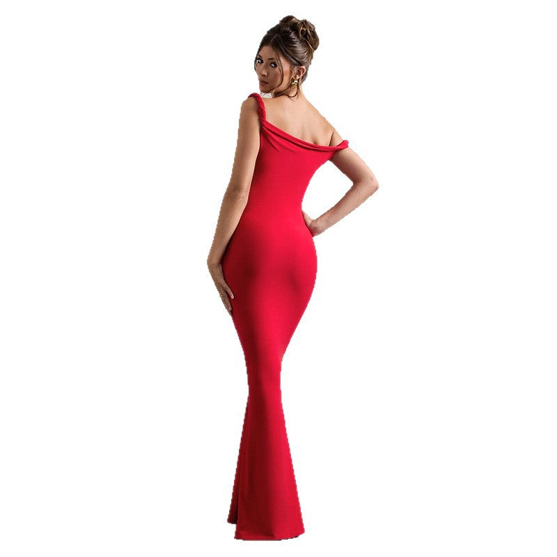 Damen Elegantes Off-Shoulder Maxikleid EB