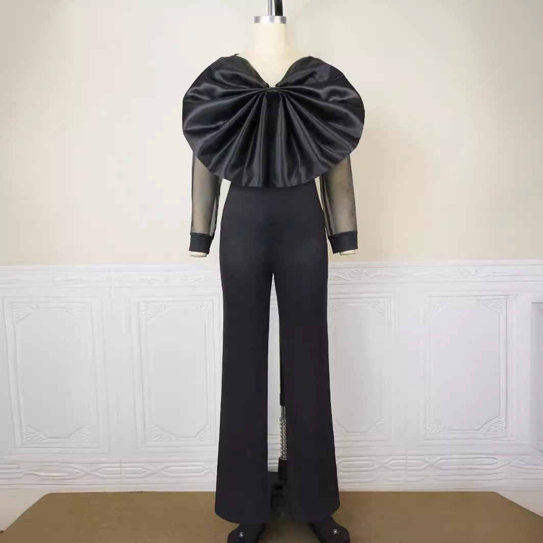 Damen Eleganter Jumpsuit mit voluminösem Satinkleid EB
