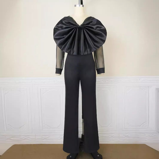 Damen Eleganter Jumpsuit mit voluminösem Satinkleid EB