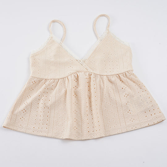 Damen Spaghetti-Trägertop mit feinem Spitzendetail und luftiger Baumwollstruktur EB