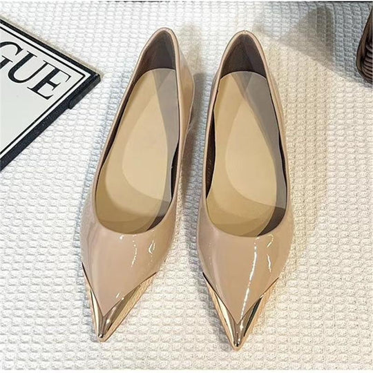 Damen elegante spitze Ballerina-Pumps mit glänzendem Metallic-Akzent EB
