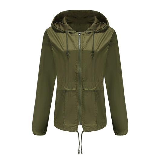 Damen sportliche Windbreaker-Jacke mit verstellbarer Kapuze und elastischen Bündchen EB