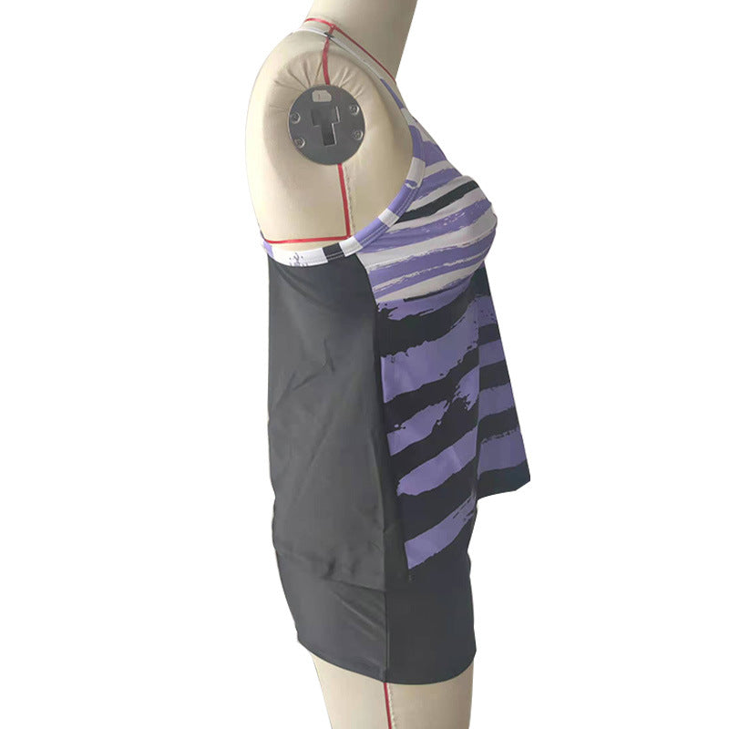 Damen Tankini-Oberteil mit gestreiftem Muster und bequemen Shorts EB