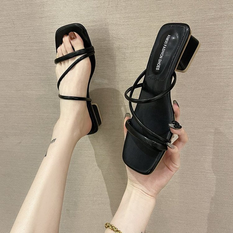 Damen elegante Riemchen-Sandaletten mit quadratischem Absatz EB