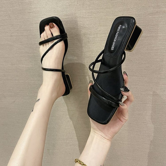 Damen elegante Riemchen-Sandaletten mit quadratischem Absatz EB