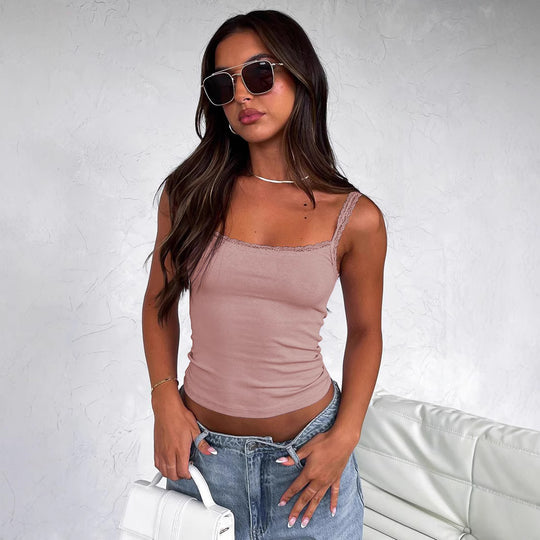 Damen Top mit Spitzenrand und elastischer Passform EB