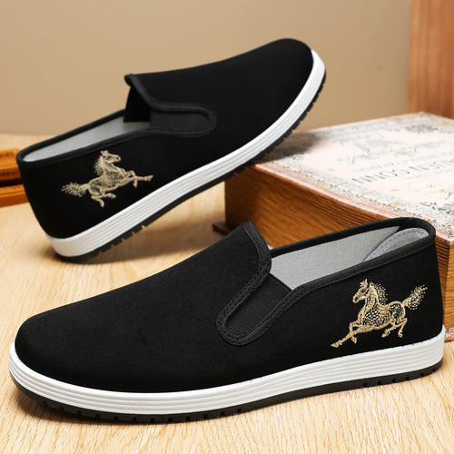 Damen nan leichter Slip-On Canvas-Sneaker mit elastischem Einstieg und bestickter Pferde-Applikation EB