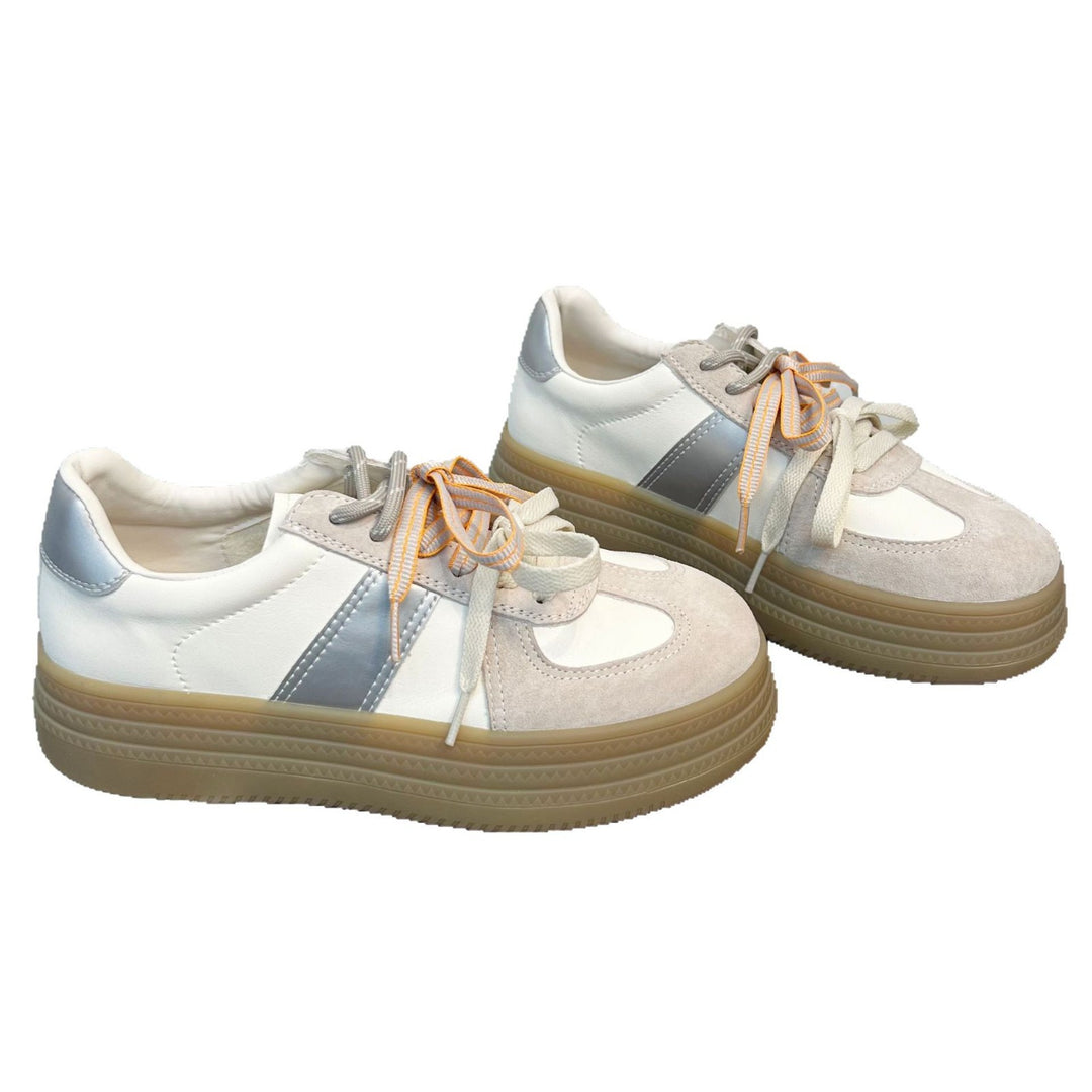 Damen Komfortable Sneaker mit praktischem Plateau und farbigen Schnürsenkeln EB
