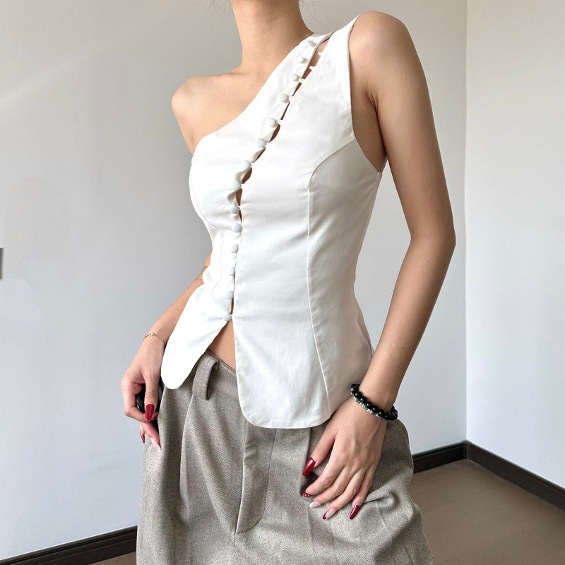 Damen Asymmetrisches Blusenshirt mit Knopfdetails EB