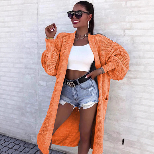 Damen lässiger Strickkarte mit tiefem V-Ausschnitt und großzügigen Taschen EB