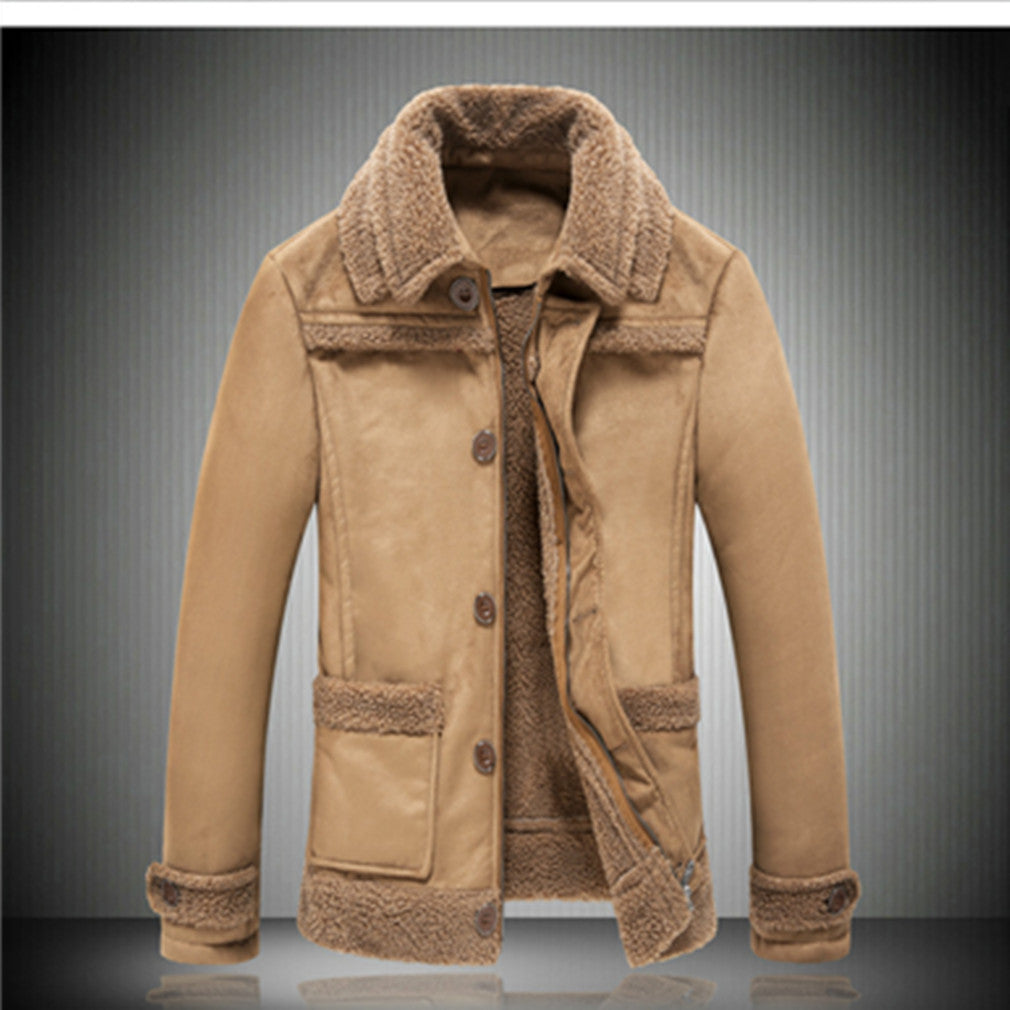 Herren warme Lammfelljacke mit Knopfkragen EB