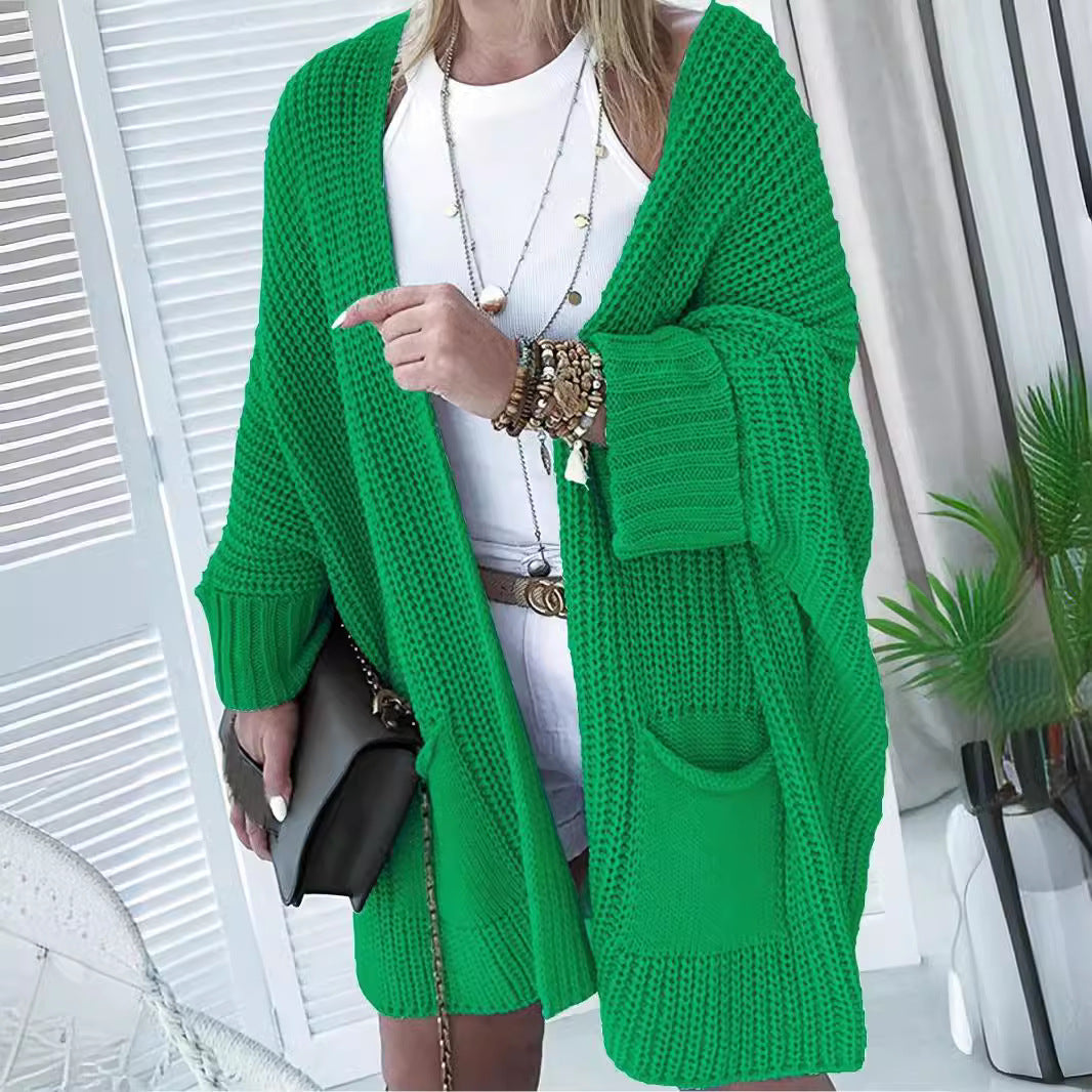 Damen Lässiger Strickcardigan mit praktischen Taschen und voluminösen Ärmeln EB