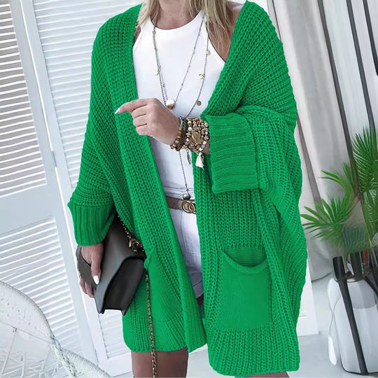 Damen Lässiger Strickcardigan mit praktischen Taschen und voluminösen Ärmeln EB