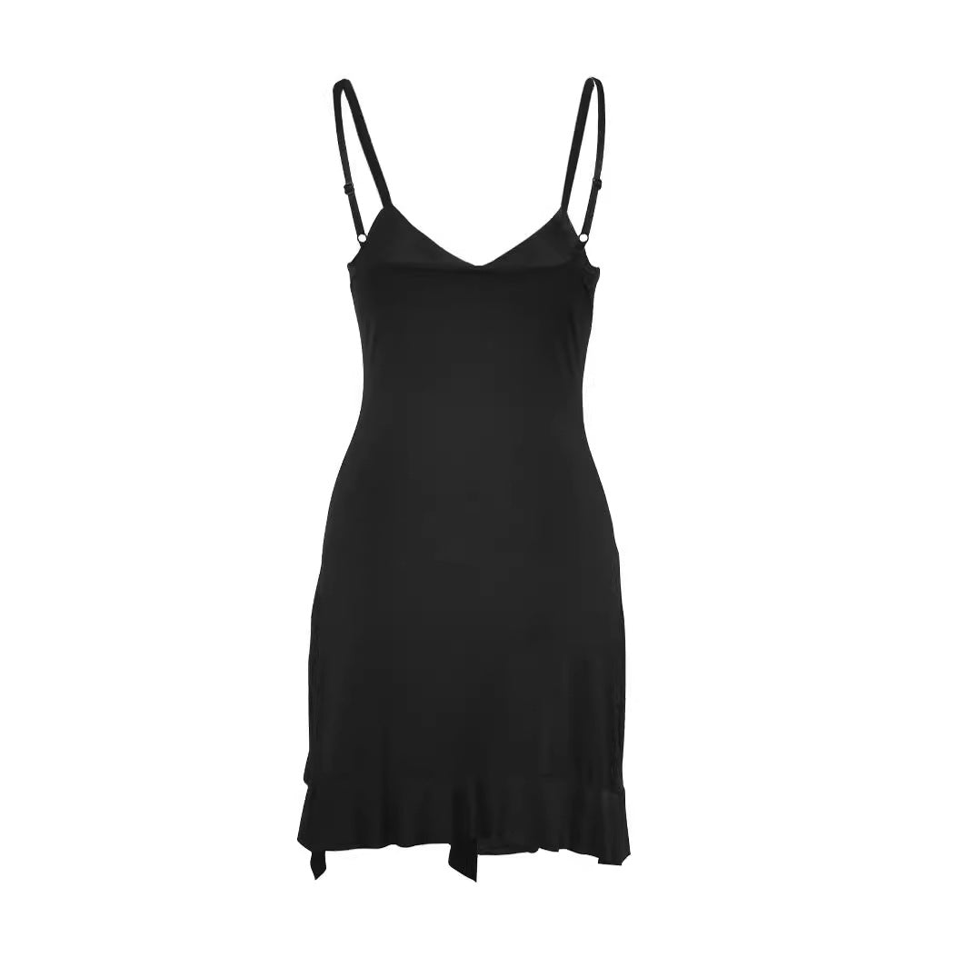 Damen Unterkleid mit verstellbaren Spaghettiträgern und Rüschenabschluss EB