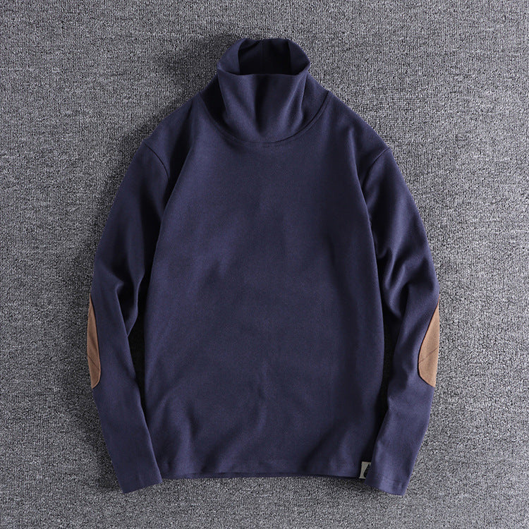 Herren Stehkragenpullover aus hochwertigem Fleece mit kontrastierenden Ellbogenpatches EB