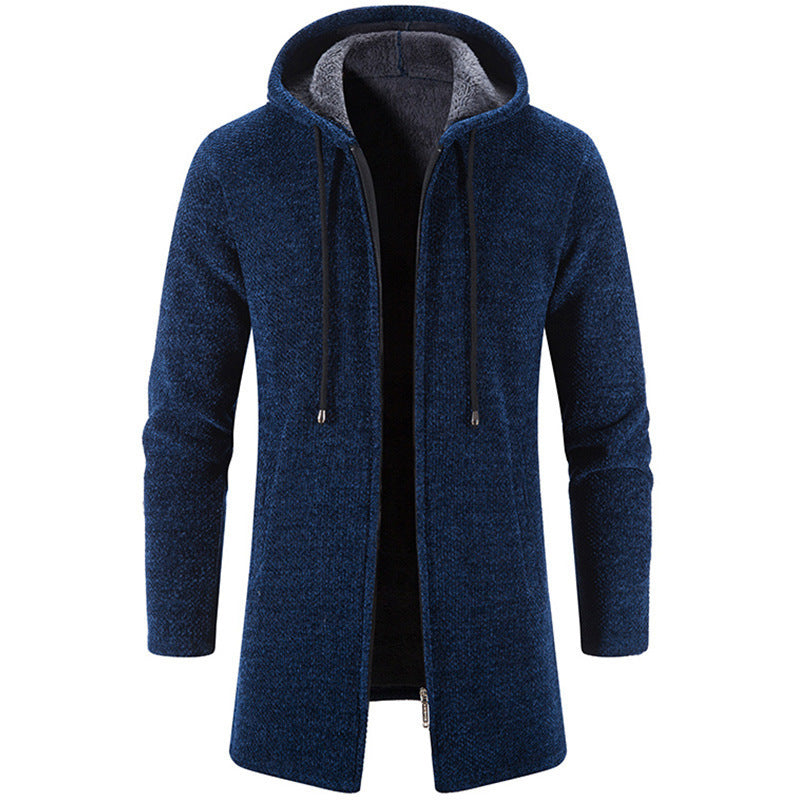 Herren nan langer Kapuzenstrickmantel mit Teddyfutter, durchgehendem Reißverschluss und seitlichen Eingrifftaschen EB