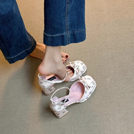 Damen elegante Ballerina-Pumps mit modischer Schleifenakzent und komfortablem Blockabsatz EB