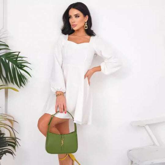 Damen Minikleid mit Puffärmel und Herz-Ausschnitt EB