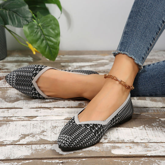 Damen modische spitze Ballerinas mit elastischem Strickdesign EB