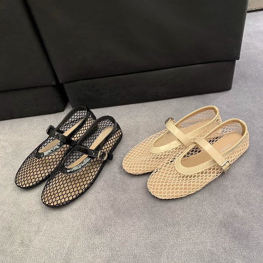 Damen Slingback-Ballerinas aus atmungsaktivem Netzmaterial mit eleganten Riemen EB