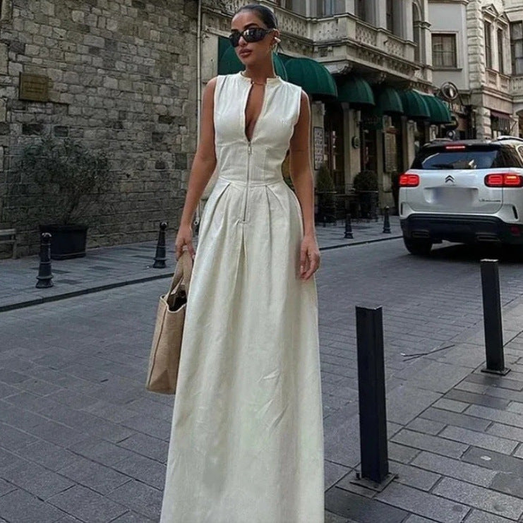 Damen Elegantes Maxi-Kleid mit tiefem V-Ausschnitt und schmalem Schnitt EB