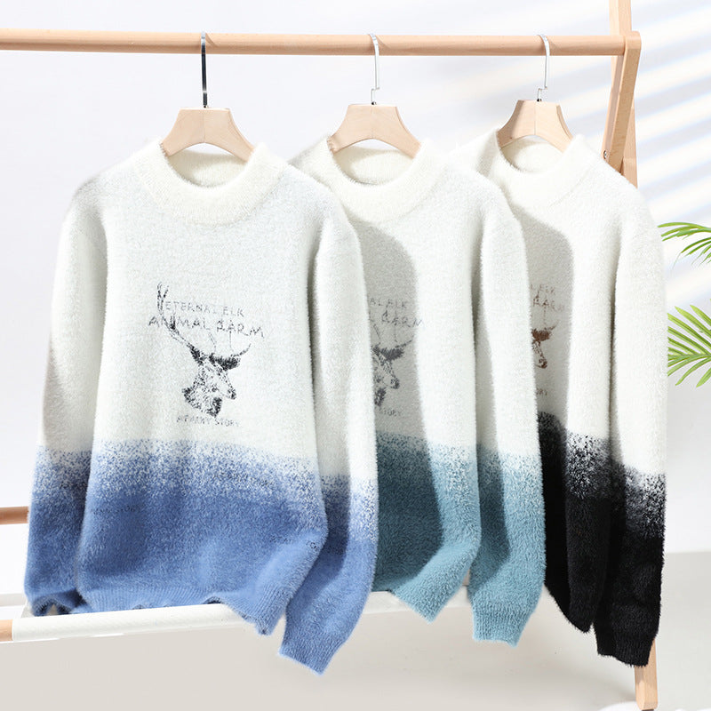 Damen Flauschiger Winterpullover mit kreativem Motiv und hohem Kragen EB